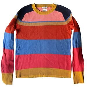 On The Road... Women’s Long Sleeve Rainbow Knit Sweater size M/L, Pink Blue